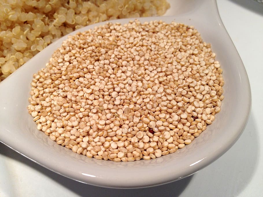 brown, grain, white, ceramic, container, quinoa, seed, food, healthy, vegetarian