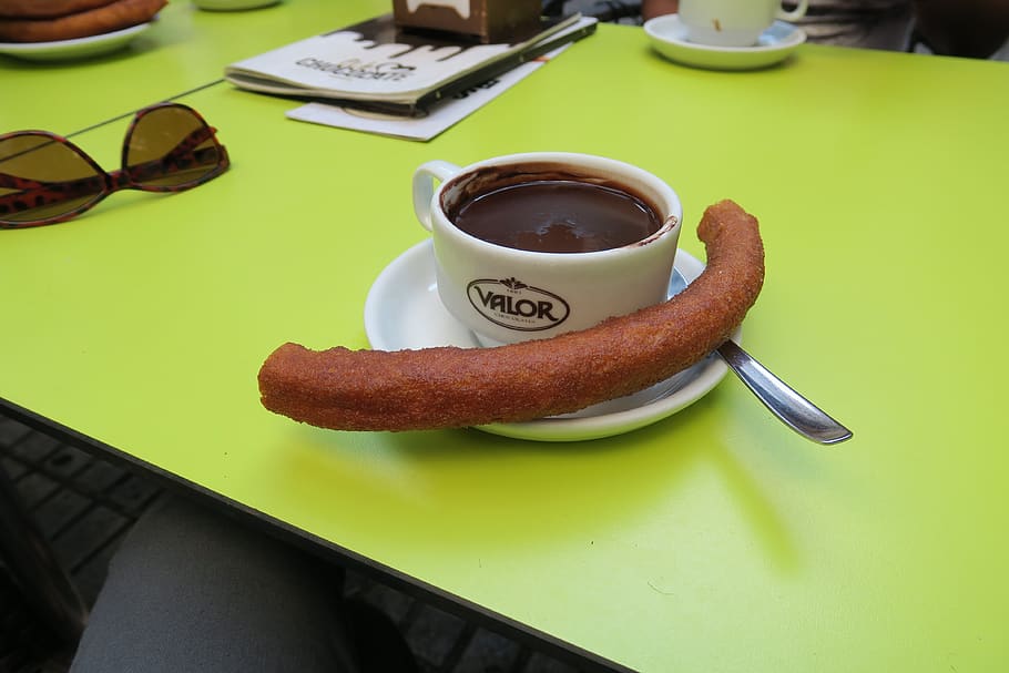 spain, churros, chocolate, hot, food, breakfast, rico, tasty, food and drink, cup