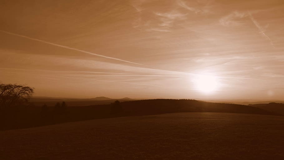 sunset, sepia, sky, scenics - nature, landscape, cloud - sky, environment, beauty in nature, nature, tranquility