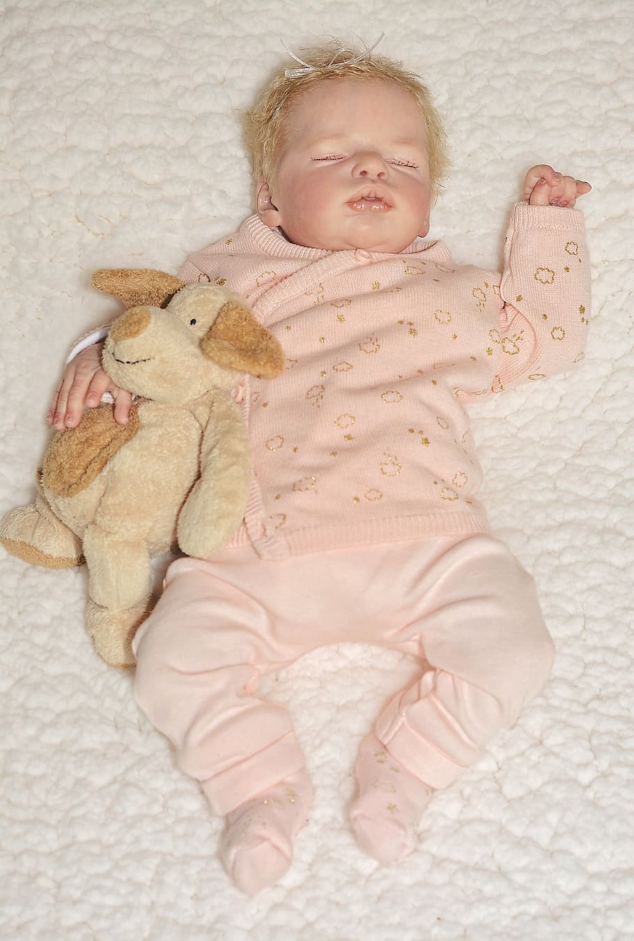 boneca, artista de boneca, bebê, menina, fêmea, pequeno, doce, adormecido, pacífico, urso de pelúcia