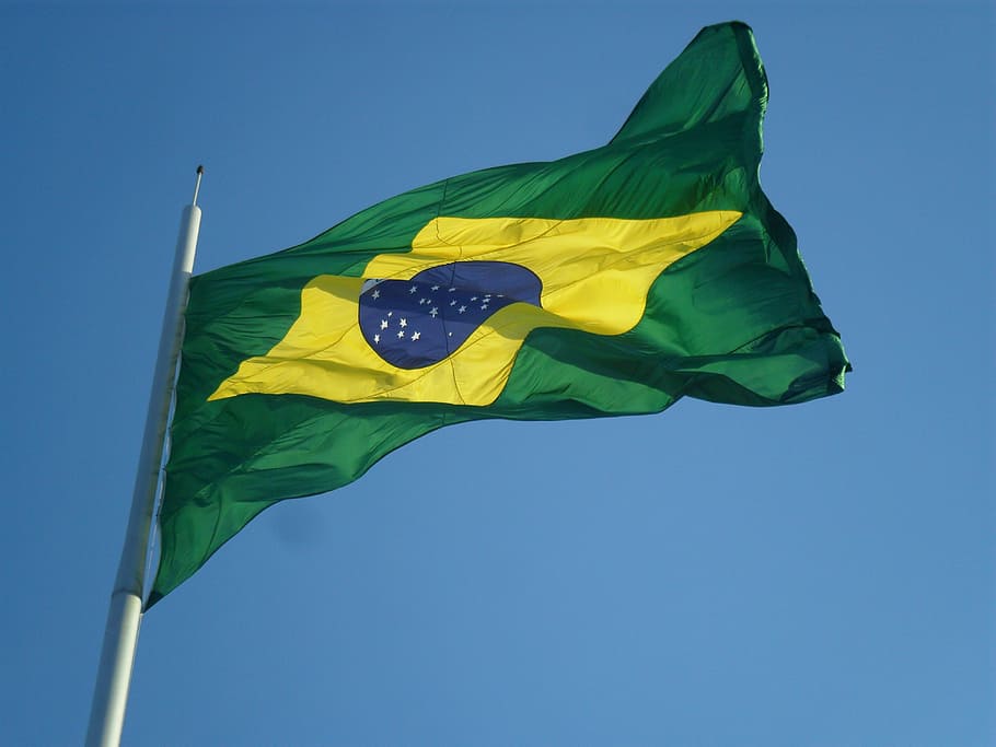 selective, focus photography, brazil flag, brazil, flag, green and yellow, independence day, symbol, blue, patriotism