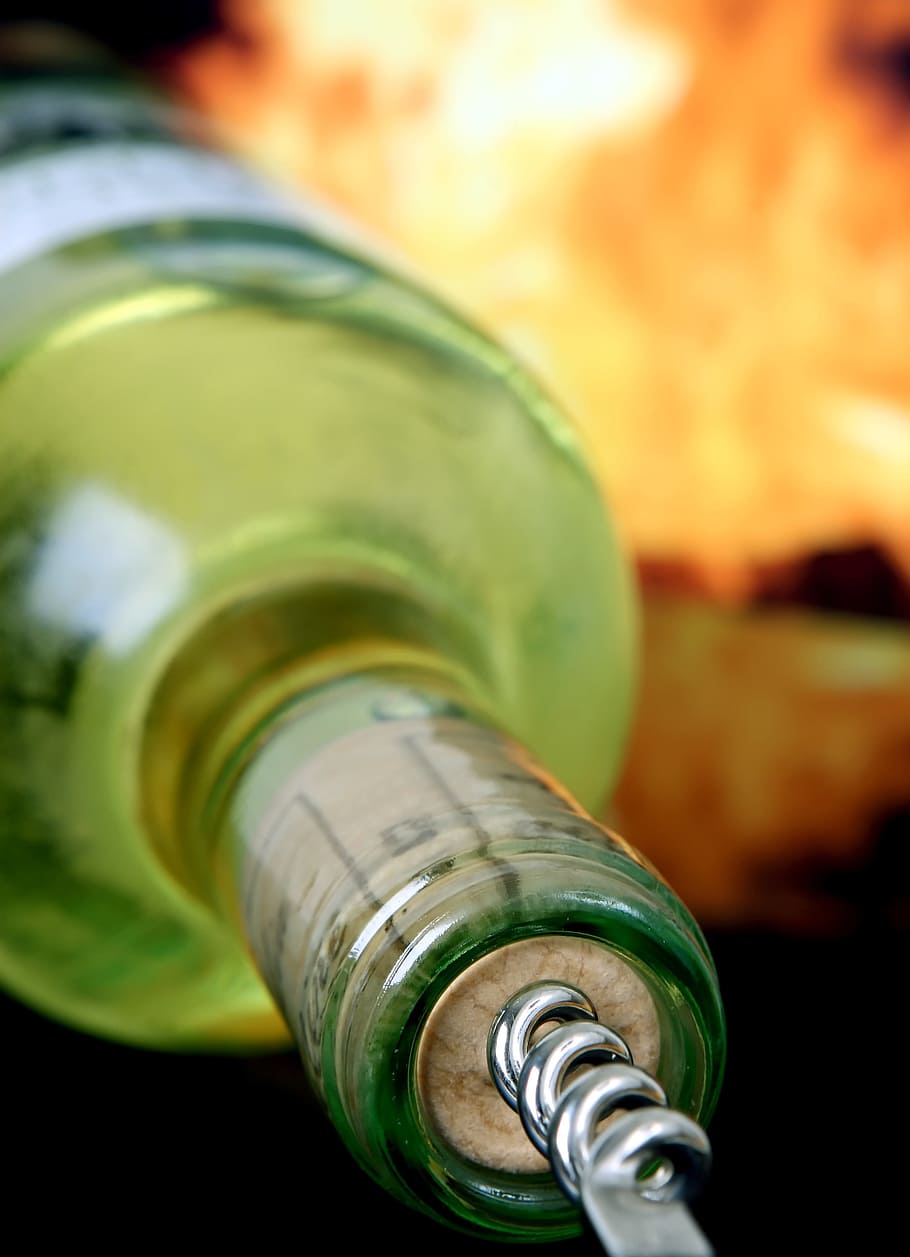 abu-abu, tahan karat, sekrup kru baja, hijau, berlabel, fotografi close-up botol, fokus selektif, gabus, botol, stainless steel