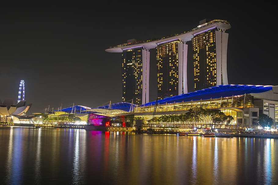 夜 マリーナベイサンズ 湾 マリーナ シンガポール 都市 都市の景観 スカイライン 建築 観光 Pxfuel