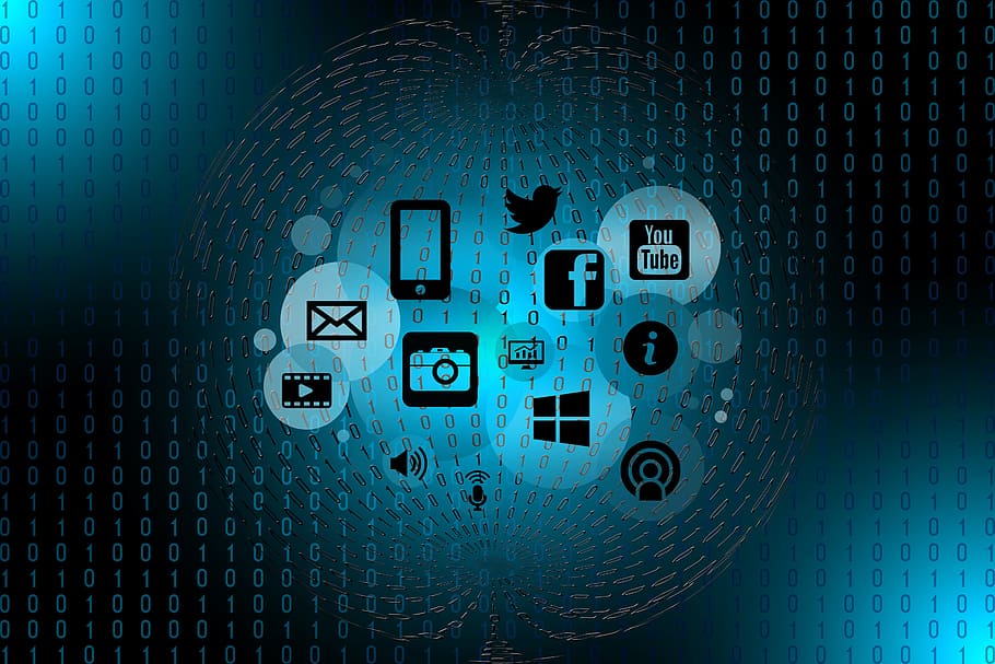 assorted-type, social, media application logos, things, together, communication, internet, internet of things, connection, hand