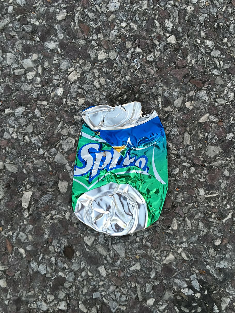 smash, soda, can, recycle, smashed, beverage, recycling, garbage, high angle view, day