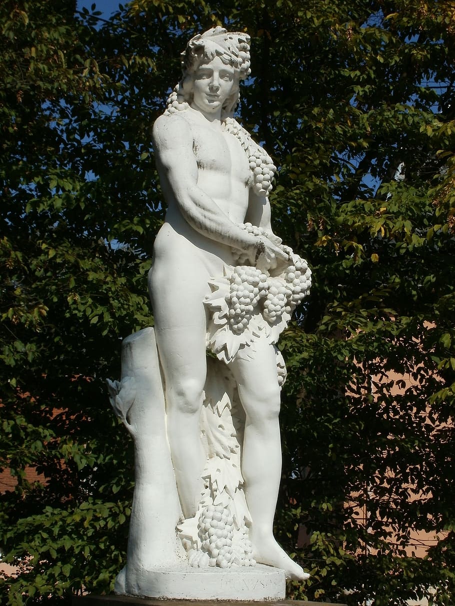 sculpture, statue, bacchus, schwetzingen, culture, stone, white, artistic, classic, historic