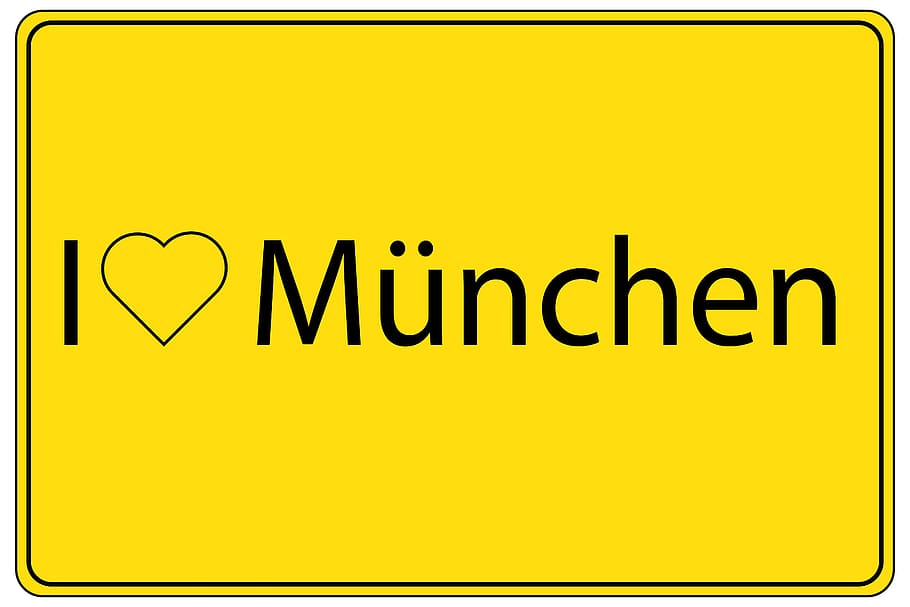 munich, bavaria, state capital, place, town sign, ortseingangsschild, germany, love, heartbeat, shield