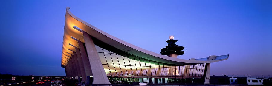 gray, concrete, night, Dulles, Airport, Building, dulles, airport, airport building, architecture, control tower