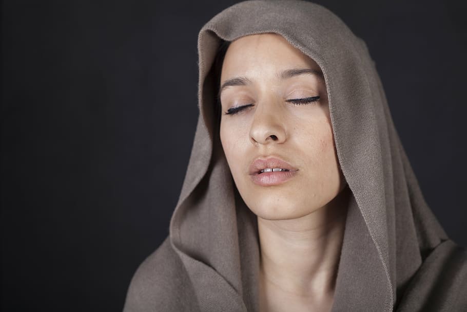 woman, wearing, brown, hijab headdress portrait photo, women's, model, sister, beautiful, scarf, headscarf
