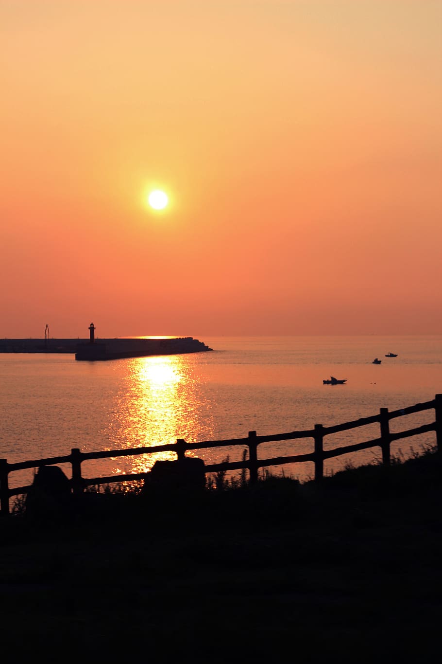 jeju island, sunset, sea, water, sky, silhouette, beauty in nature, scenics - nature, tranquility, tranquil scene
