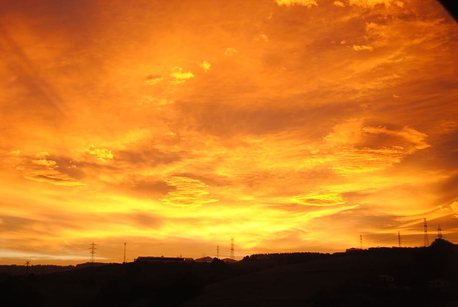 Sunset, Red, Heaven, sky, red, heaven, silhouette, orange color, dramatic sky, beauty in nature, tranquil scene