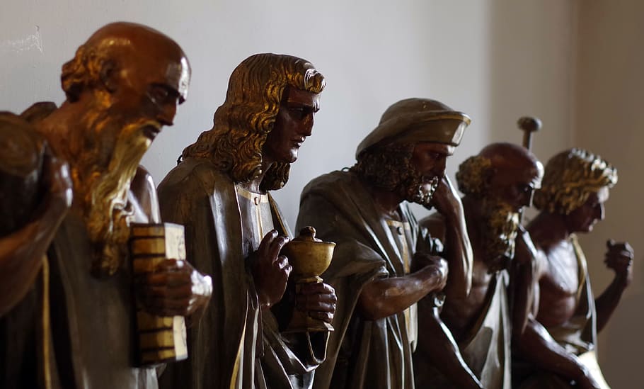Sculpture, Apostles, Wooden, Brown, the apostles, characters, confession, sacred, the cenacle, wooden sculpture
