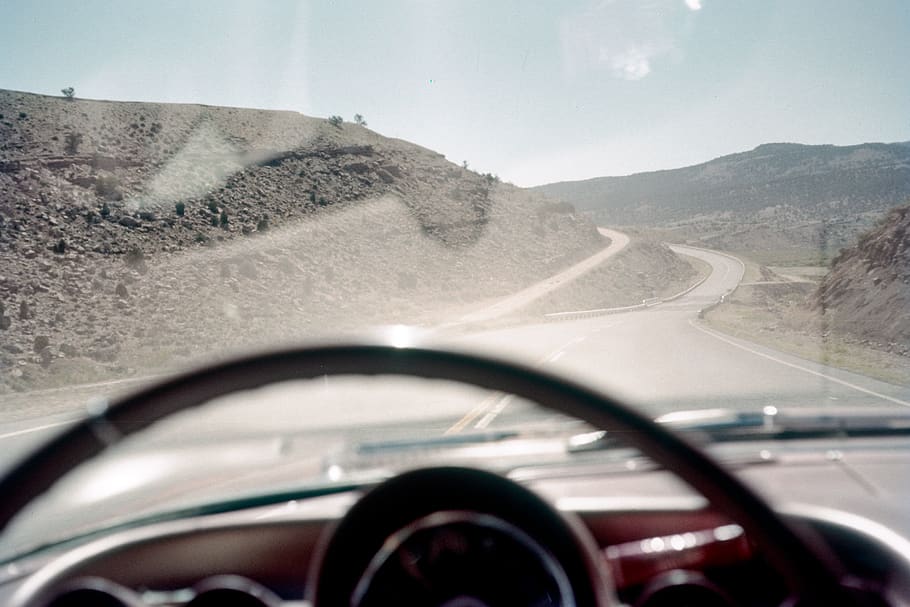 rodovia, carro, vintage, estrada, américa, paisagem, automático, horizonte, viagem, filme