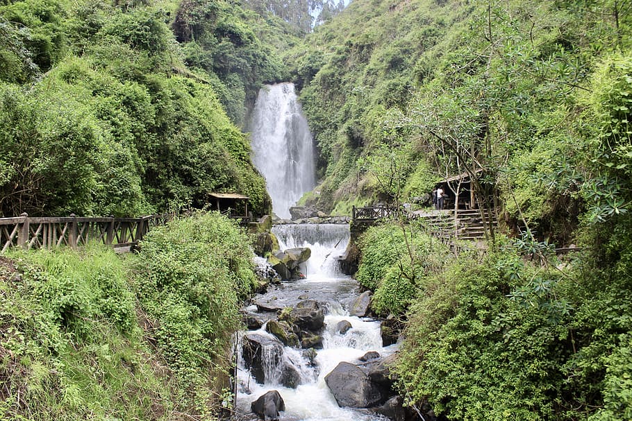 waterfall, peguche, otavalo, whitewater, water, cascade, cliff, falls, mountain, ecuador