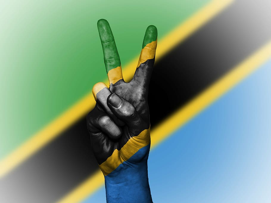 Tanzania, paz, mano, nación, fondo, pancarta, colores, país, bandera, icono