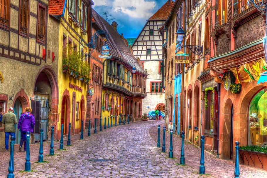 kaysersberg, alsace, france, truss, photo filter, filter, hdr, colorful, exaggerated, architecture