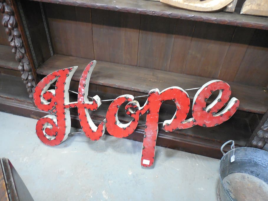 red, hope letter decor, word, signage, sign, text, message, symbol, design, retro