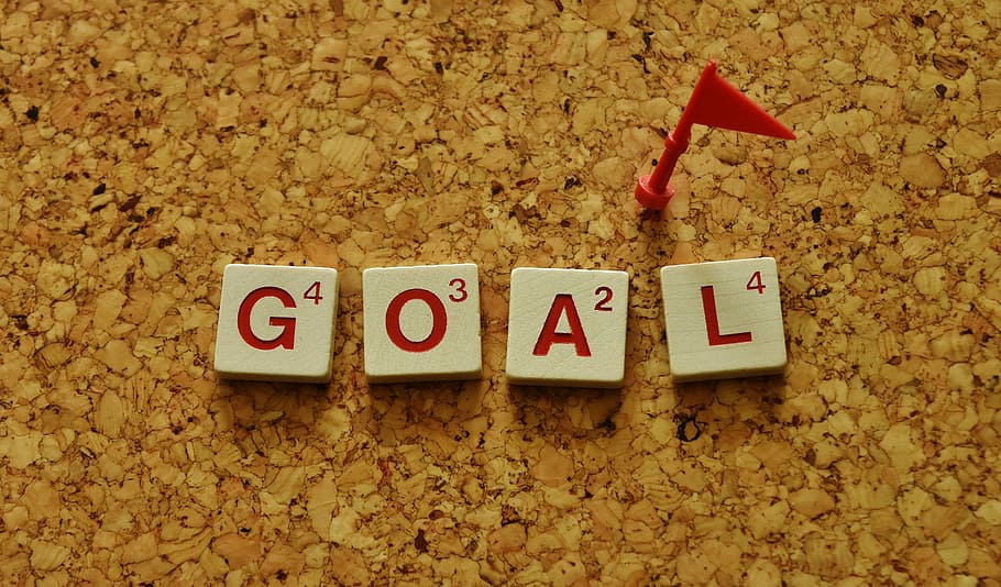 goal scrabble tile, target, arrive, reach, set target, realize, successful, success, win, victory