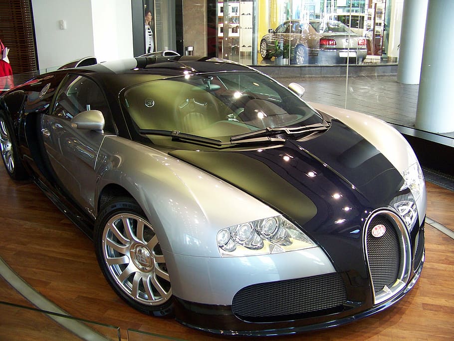 silver, blue, bugatti veyron, parked, inside, building, bugatti, car, fast car, veyron