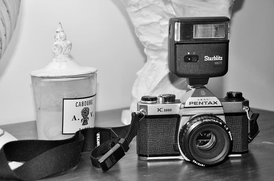camera, black and white, digital, device, photography, former, reflex, silver, pentax, camera - Photographic Equipment