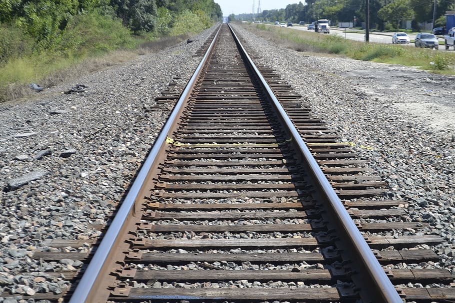 empty railroad, houston texas rail road crossing, caution, train, rail road tracks, danger, transportation, crossing, road, warning