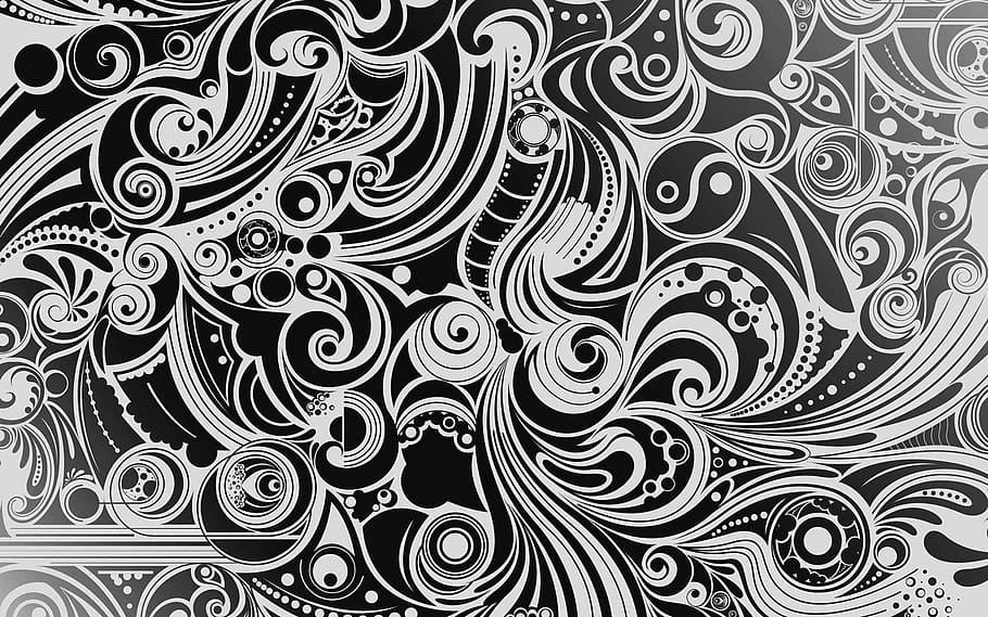 black, white, digital, wallpaper, abstract, carving, painting, pattern, backgrounds, art and craft
