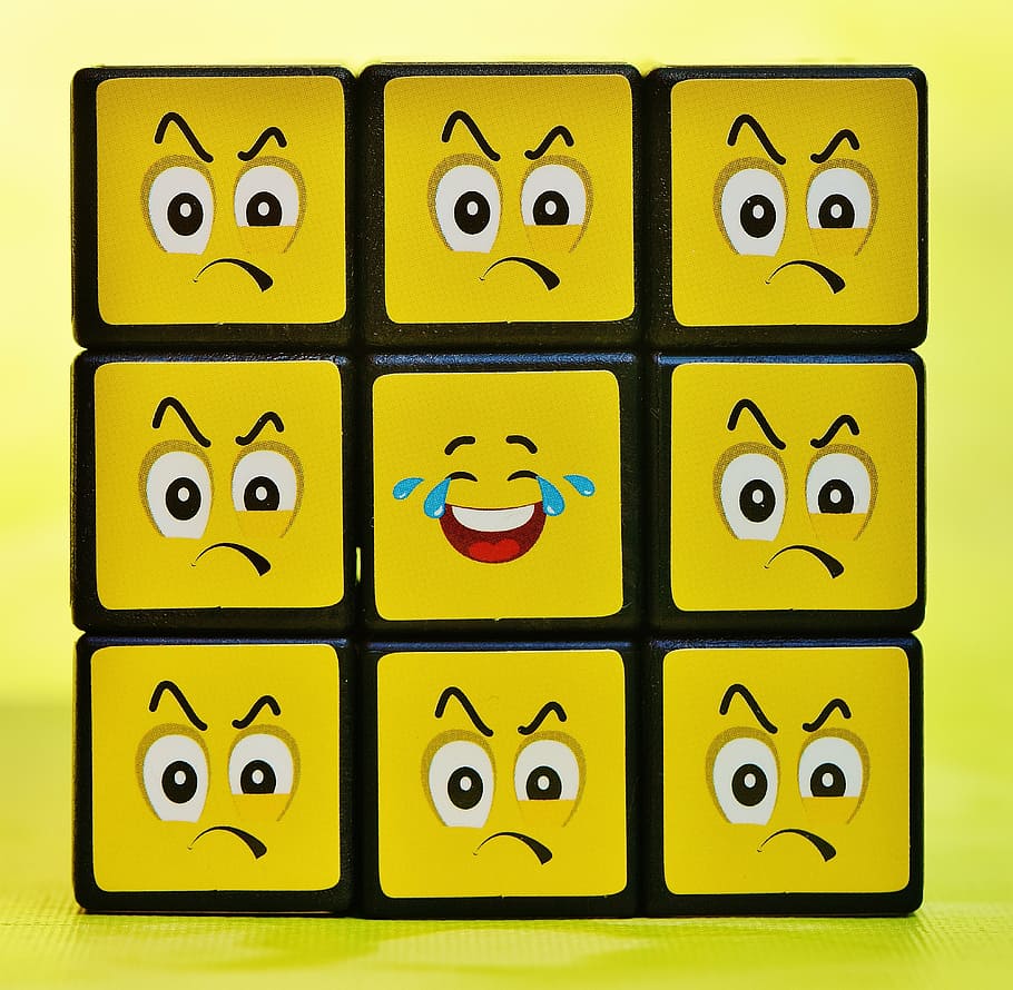 3x3, emoji, rubik, cube, smilies, one against all, funny, feelings, emoticon, mood