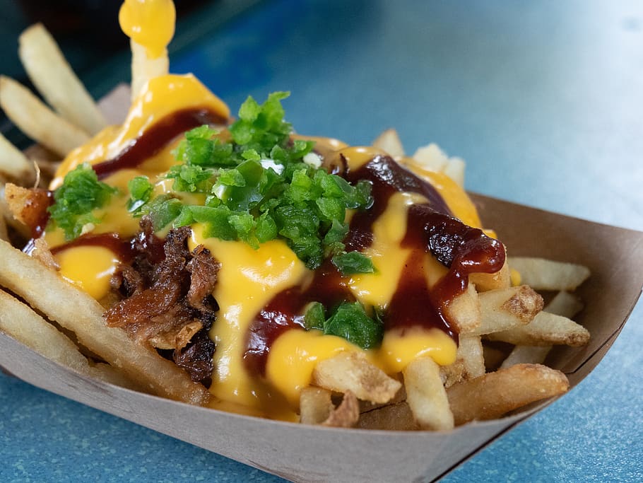 french fries, cheese, pork, jalapenos, delicious, meal, bbq, potato, food, tasty
