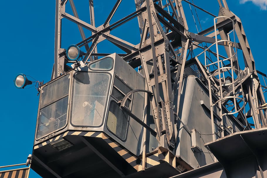grey, black, metal equipment, crane, load crane, crane systems, lifting crane, lift loads, industry, port