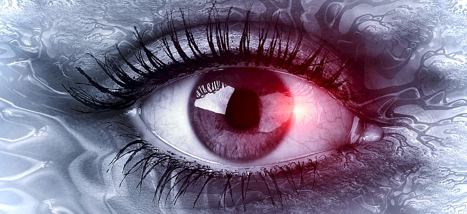 eye, shining, see, watch, light, red, mysterious, photomontage, composing, magic