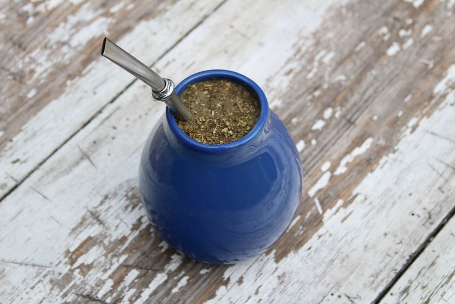 Yerba Mate, Matero, Bombilla, the bombilla, drink, high angle view, food and drink, blue, freshness, container