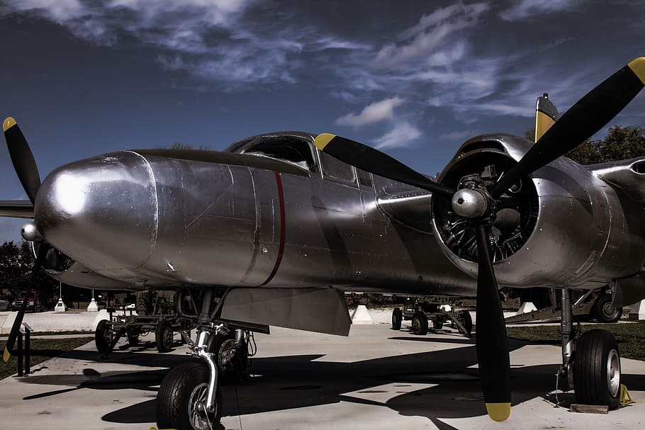 gray monoplane, a26 invader, wwii, warplane, flight, aviation, military, military plane, museum, military museum