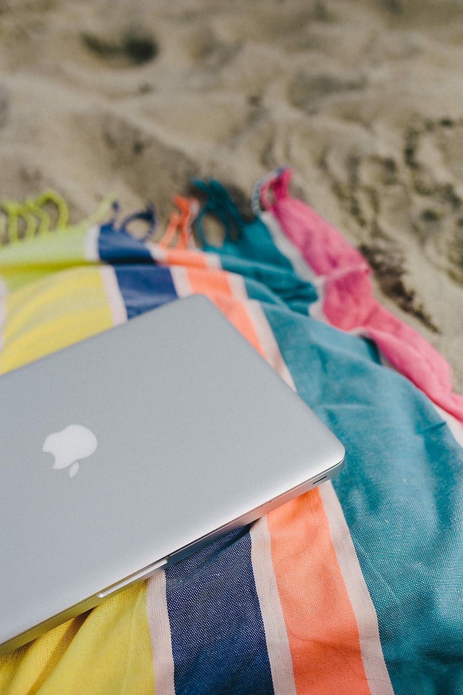 bersama-sama, pantai, pasir, musim panas, komputer, macbook, laptop, selimut, liburan, bendera
