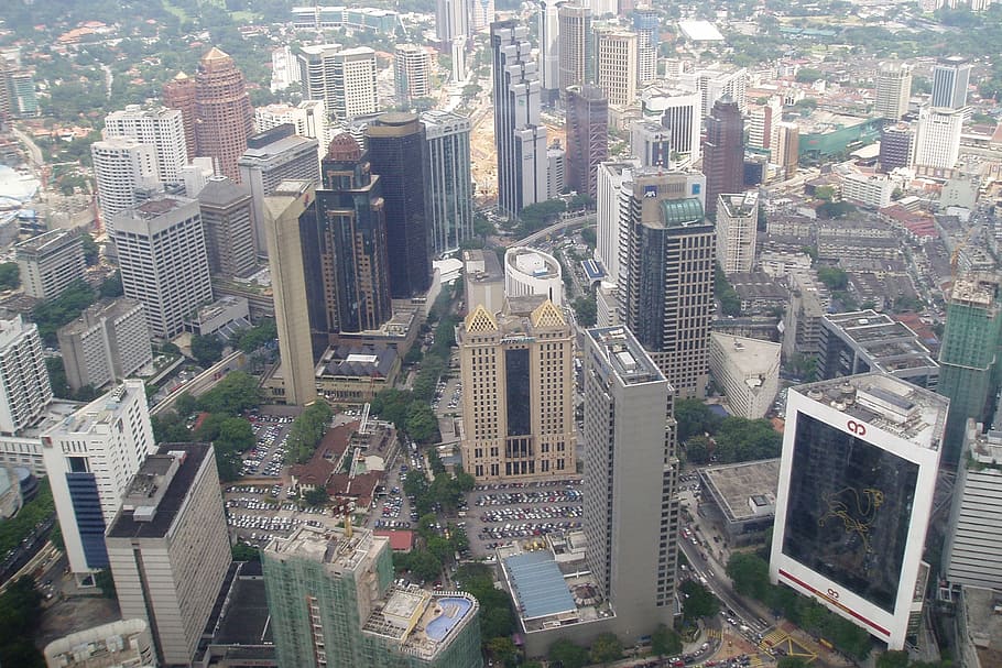 aerial, urban, city, daytime, kuala lumpur, malaysia, skyscraper, building, asia, twin towers