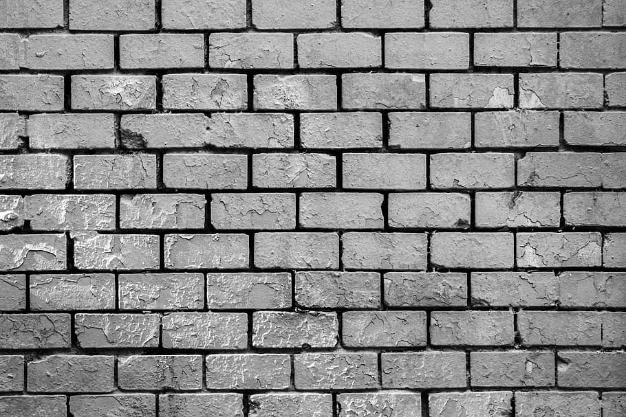 gray bricked wall, wall, graffiti, bricks, black and white, mural, street, brick wall, urban, architecture