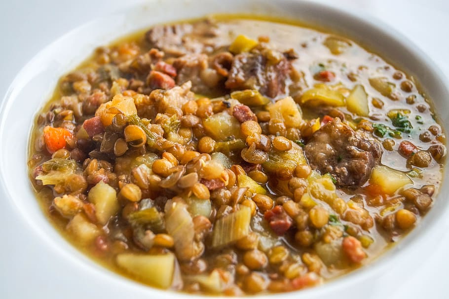 sauteed meat dish, beans, vegetables, bowl, Lentil Soup, Food, Eat, Delicious, benefit from, kitchen