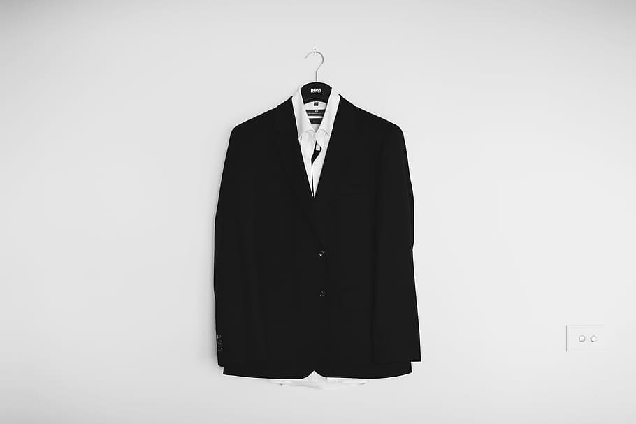 black, suit jacket, white, dress shirt, black and white, coat, suit, tuxedo, clothing, fashion