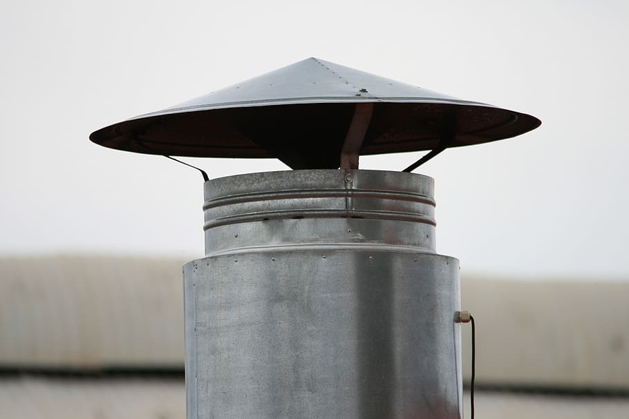 chimney, metal, shiny, cylindrical, roof, energy, industrial, power, construction, production