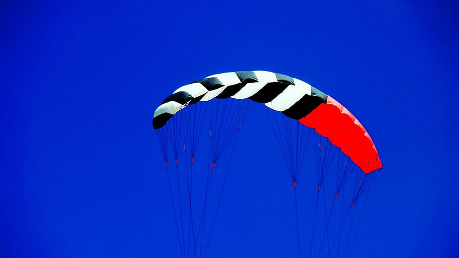 kiteboard, kitesurfer, kite, deporte, viento, Azul, paracaídas, vuelo, cielo, en el aire