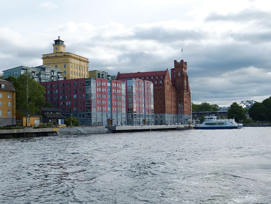 stockholm, sweden, architecture, house, city, island, water, shipping, ship, boat