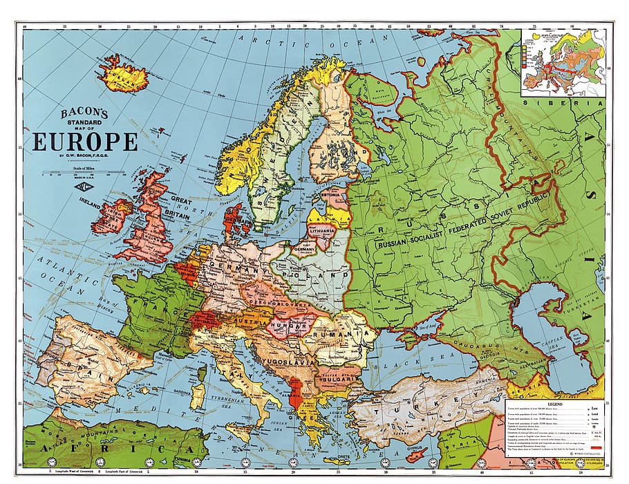 緑, 白, ヨーロッパの地図, ヨーロッパ, 地図, 1923年, 国の内訳, 国, 国境, アメリカの州