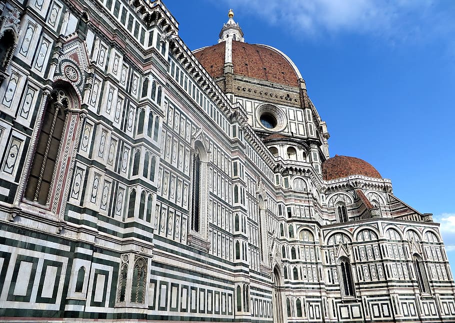 low, angle, white, brown, concrete, dome building, daytime, florence, duomo, italy