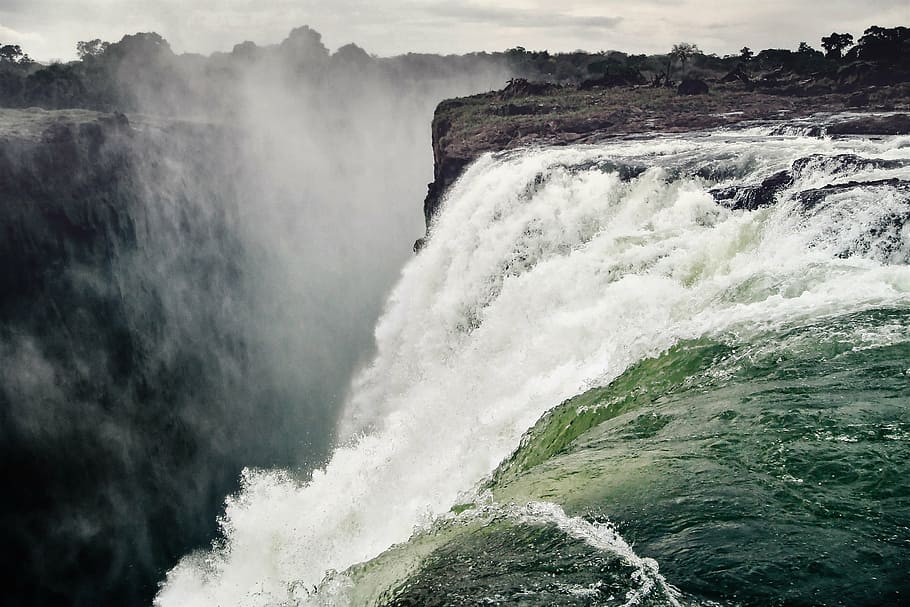 photography of waterfalls, waterfall, victoria falls, spray, zambezi, river, africa, water, zimbabwe, zambia