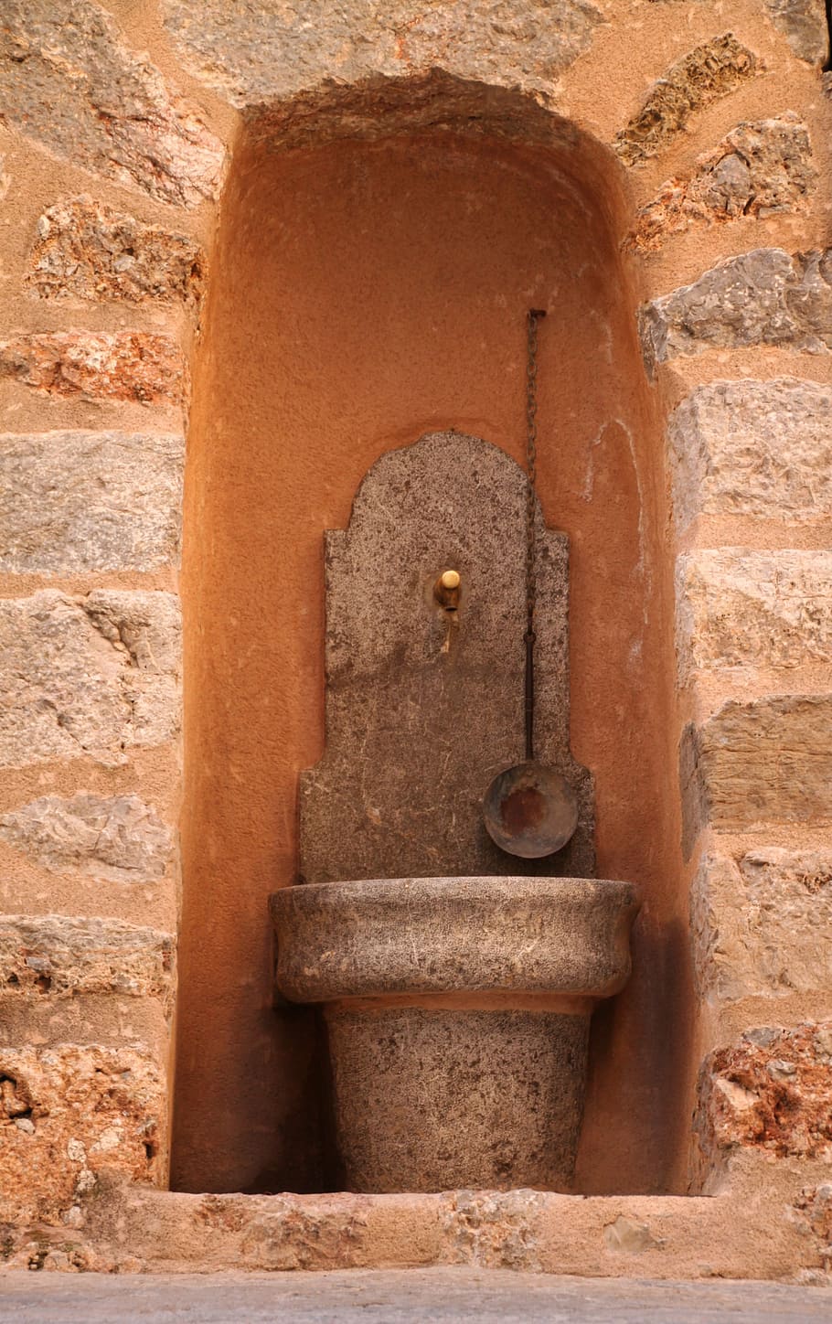 fonte, bacia de água, fonte de água, arquitetura, parede, emparedada, pedra, parede de pedra, pedras, construção