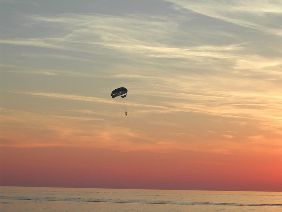 Adria, Sea, Water, Parachute, sea, water, sunset, sky, mid-air, scenics, nature