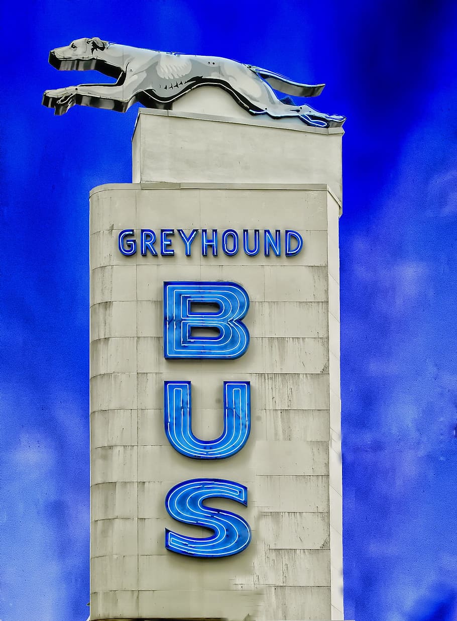 Greyhound Bus, Terminal, Station, Sign, hdr, sky, clouds, skyline, travel, transportes