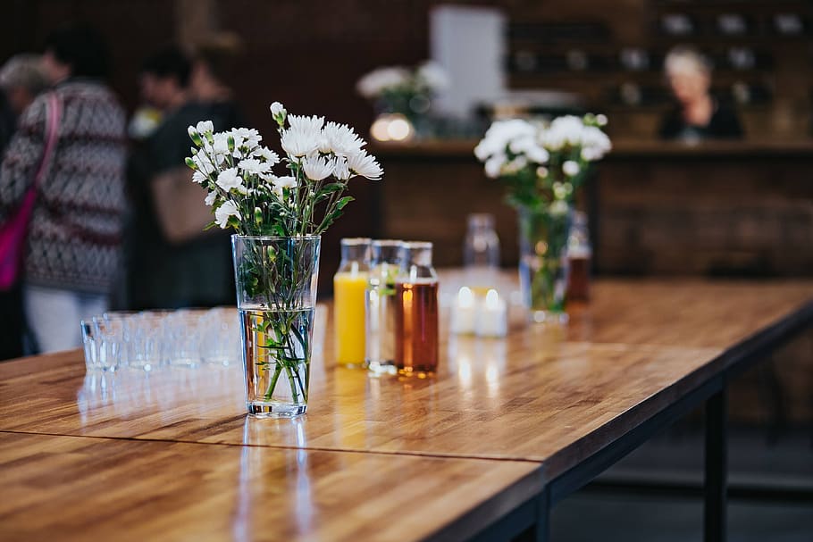 bar, di dalam, pub, bersama, Interior, bunga, tanaman berbunga, menanam, meja, vas