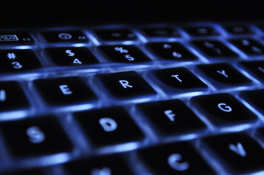 closeup, foto, hitam, keyboard, laptop, lampu belakang, apel, kunci, bisnis, komputer