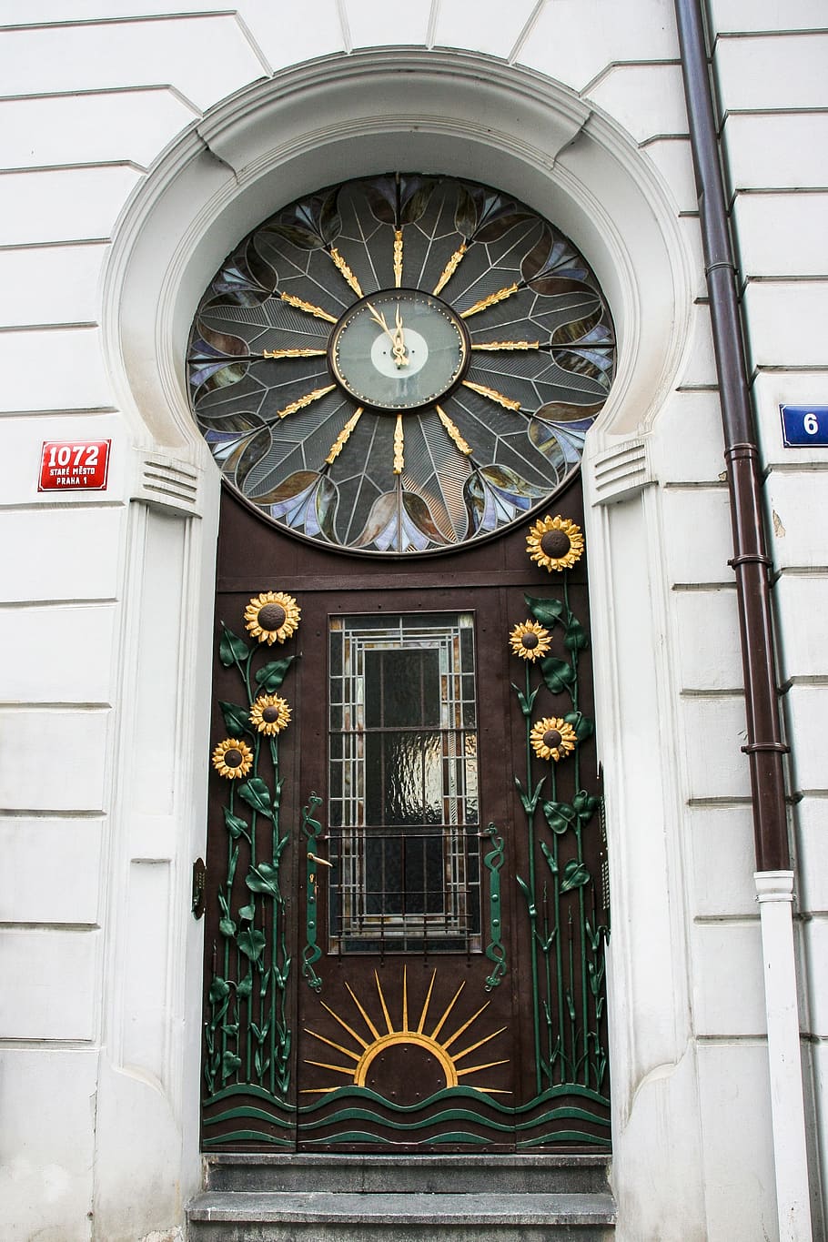 プラハ, 旧市街, 正面, ドア, 正面玄関, アールヌーボー, 装飾, 時計, 建築, 華やか