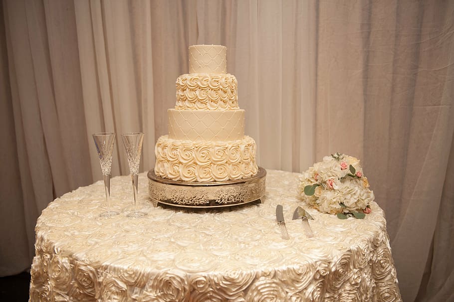three, tier, brown, coated, cake, wedding reception, wedding cake, wedding, reception, decoration